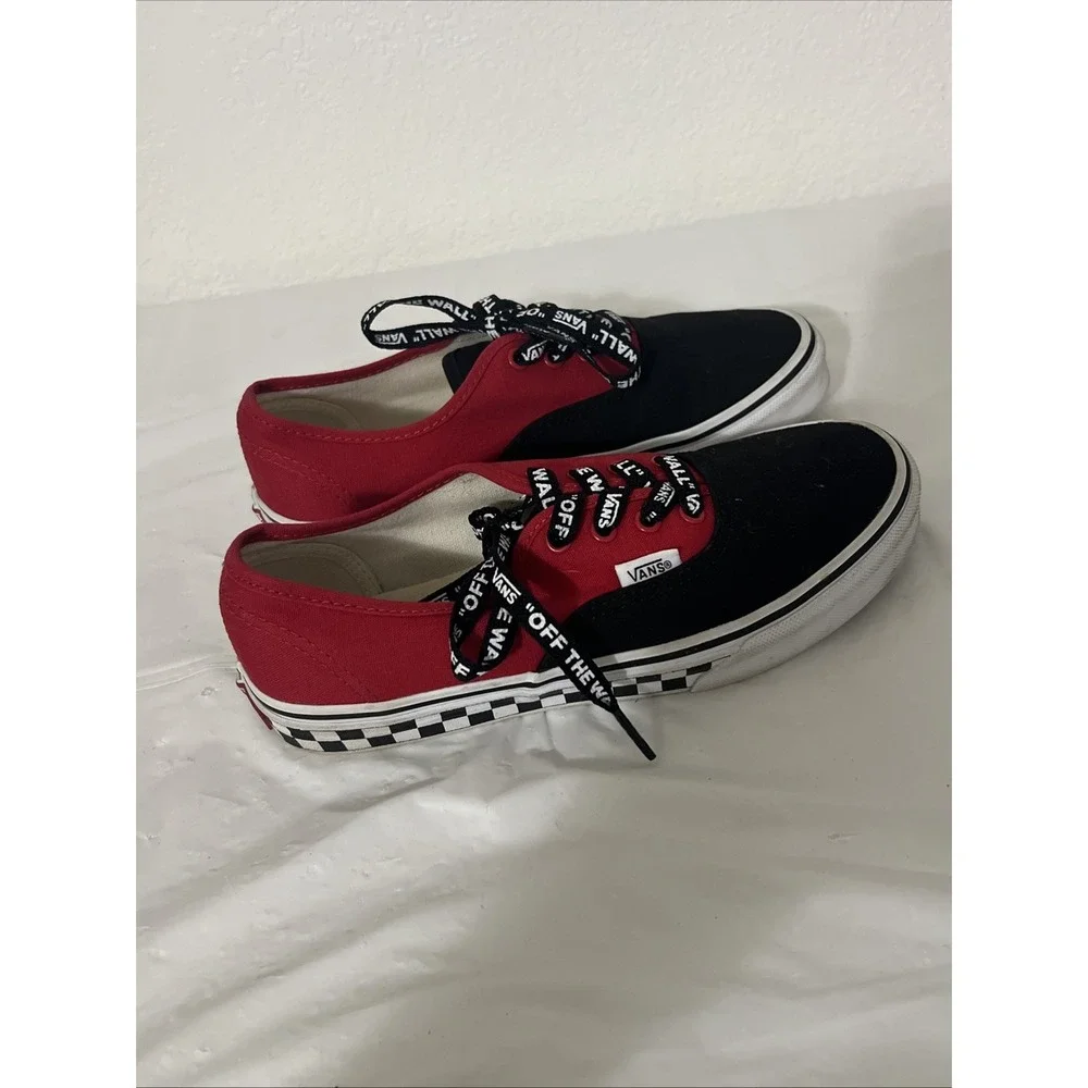 VANS Unisex Kids Logo Pop Canvas Low Top Sneakers Lace Up US 5 Red Black Checker